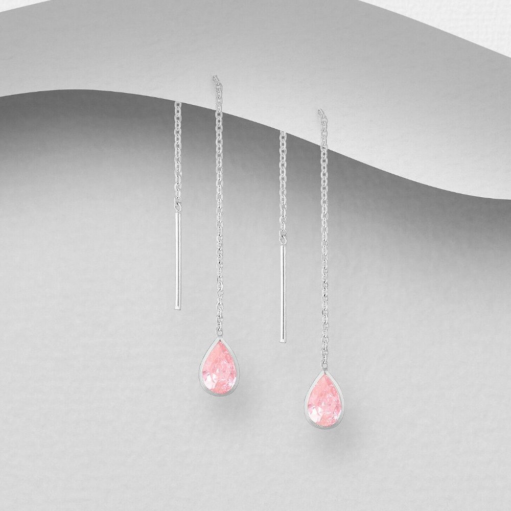 925 Sterling Silver Earrings w/ Pink Swarovski Crystals
